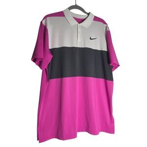 Nike Dri-FIT Polo Shirt Men's Large Pink Colorblock Golf Athletic Top Office